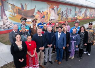 Oneida Indian Nation Unveils 200’ Outdoor Mural at Wynn Hospital Oneida Wynn Hospital mural